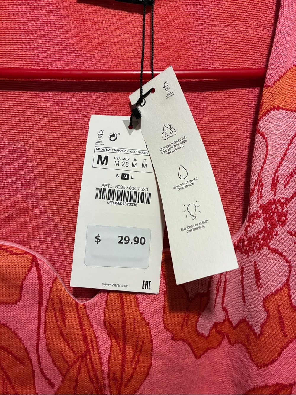Zara Pink & Orange Floral Long-Sleeve Cropped Sweater - Picture 7 of 9